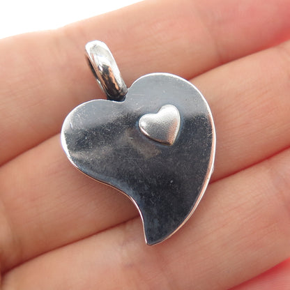 925 Sterling Silver Vintage Modernist Heart Oxidized Charm Pendant