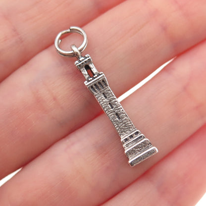 Bates & Klinke 925 Sterling Silver Vintage Pilgrim Monument 3D Charm Pendant