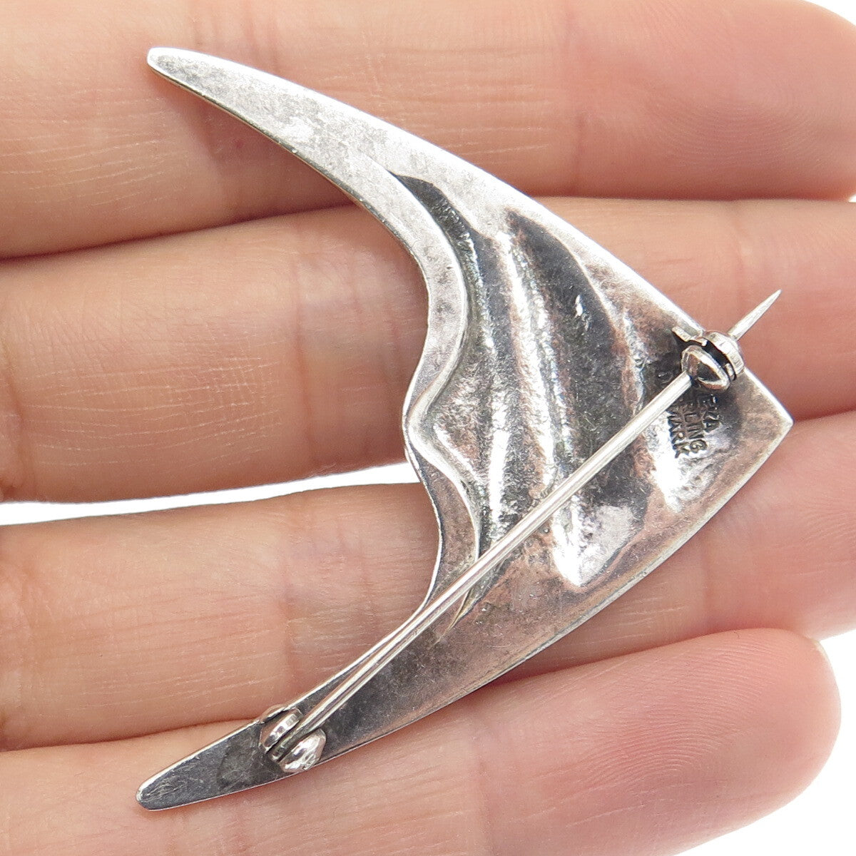 MEKA 925 Sterling Silver Vintage Denmark Real Black Onyx Angelfish Pin Brooch
