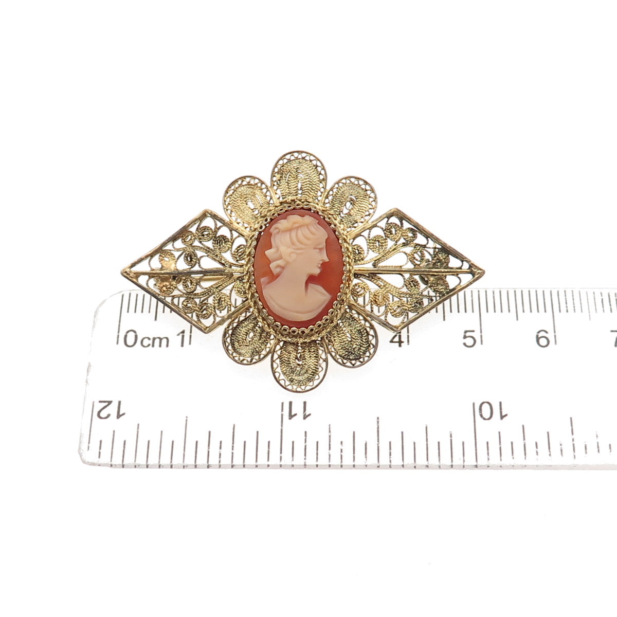 800 Silver Gold Plated Antique Art Deco Real MOP Lady Cameo Filigree Pin Brooch