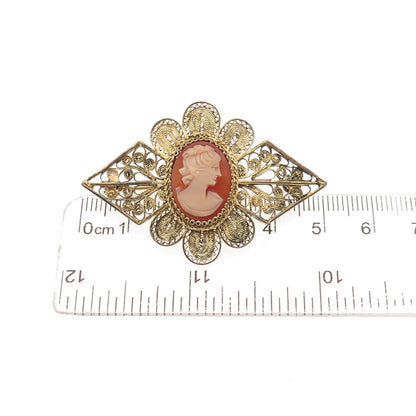 800 Silver Gold Plated Antique Art Deco Real MOP Lady Cameo Filigree Pin Brooch