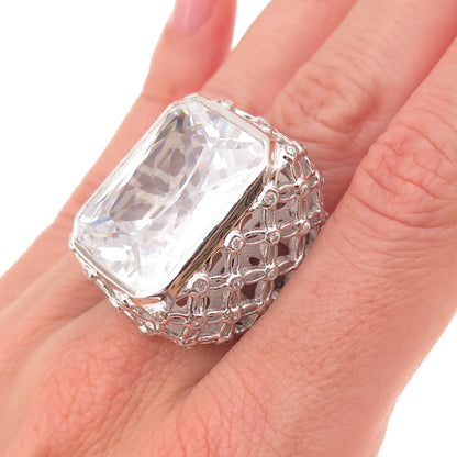 925 Sterling Silver Radiant & Round-Cut C Z Statement Ring Size 7