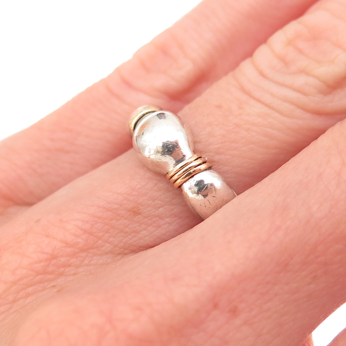 925 Sterling Silver 14K Gold Vintage Modernist Oxidized Ring Size 5