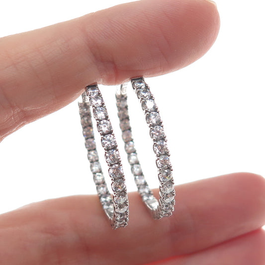 KLEO 925 Sterling Silver Round-Cut C Z In & Out Hoop Earrings