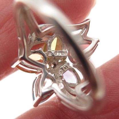 925 Sterling Vintage Real Topaz Citrine Amethyst Garnet & Peridot Ring Size 5