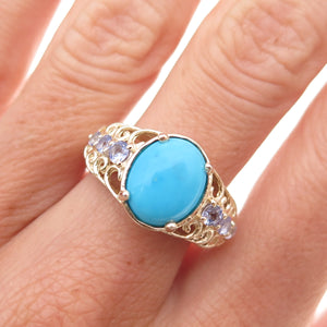 Chuck Clemency 925 Sterling Gold Plated Real Turquoise Tanzanite Ring Size 8.25