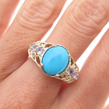 Chuck Clemency 925 Sterling Gold Plated Real Turquoise Tanzanite Ring Size 8.25