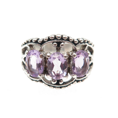 SETA 925 Sterling Silver Vintage Real Amethyst Granulated Ring Size 6.75
