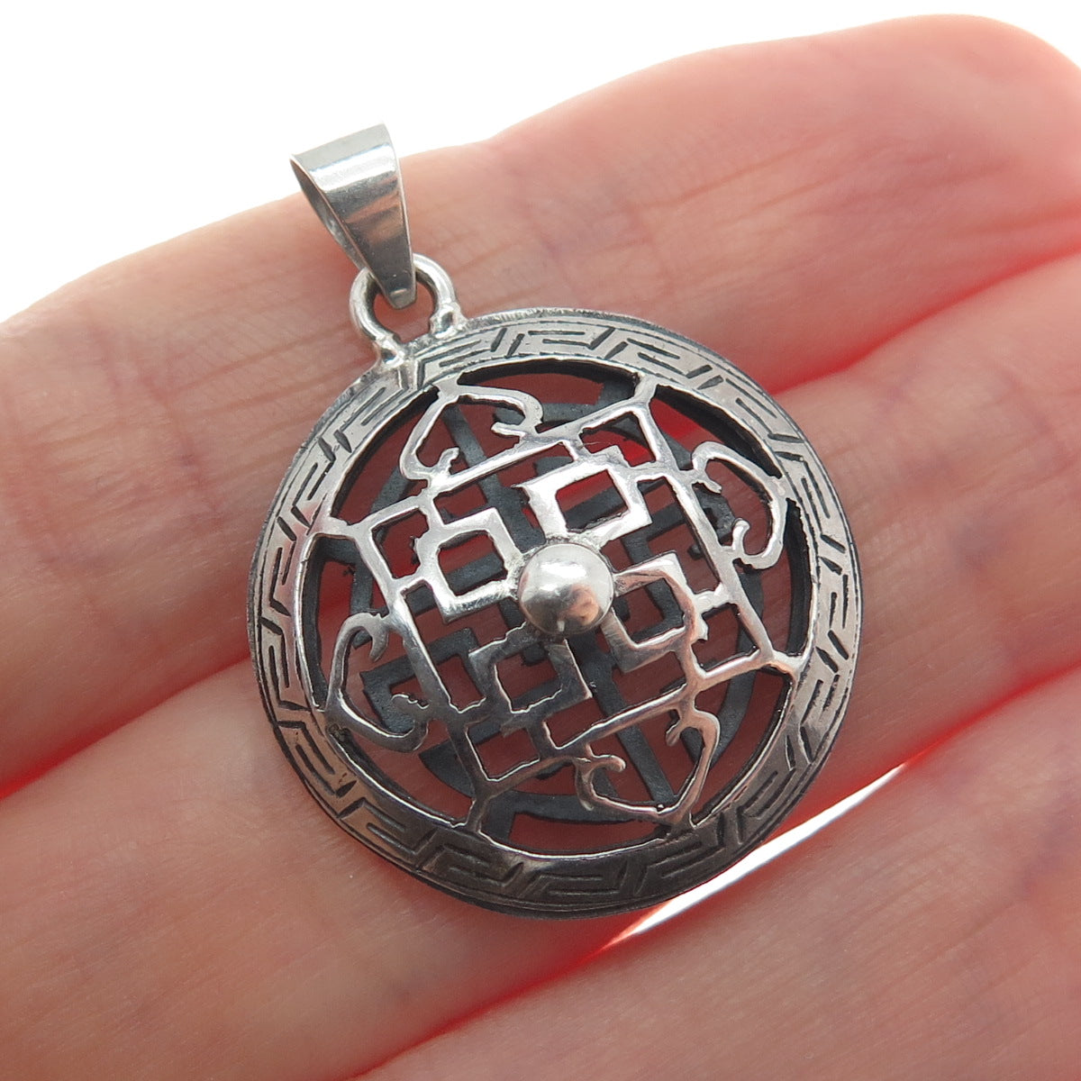 925 Sterling Silver Vintage Mandala Amulet Minimalist Oxidized Pendant
