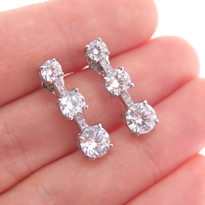 925 Sterling Silver Graduated Round-Cut C Z Drop Earrings