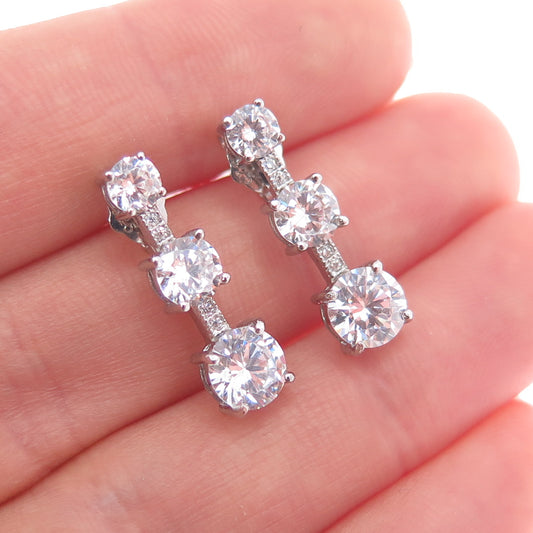 925 Sterling Silver Graduated Round-Cut C Z Drop Earrings