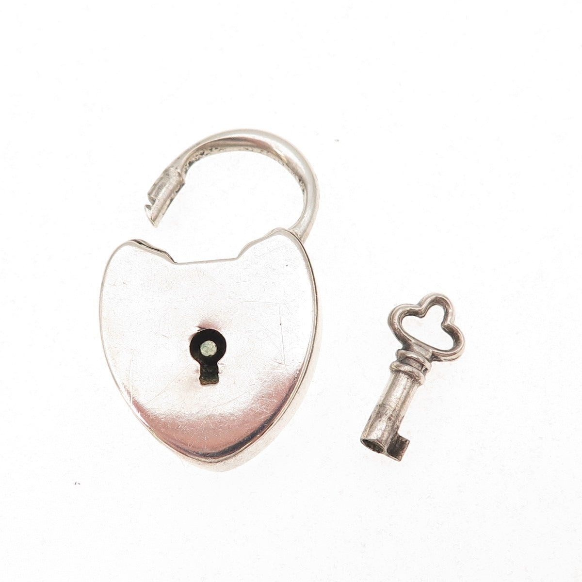 925 Sterling Silver Antique Art Deco Heart & Key Padlock Chatelaine Pendant
