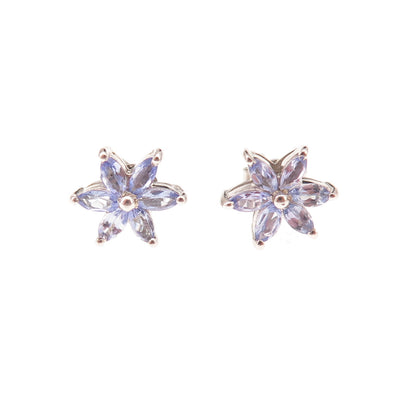 Chuck Clemency 925 Sterling Silver Real Marquise-Cut Tanzanite Stud Earrings