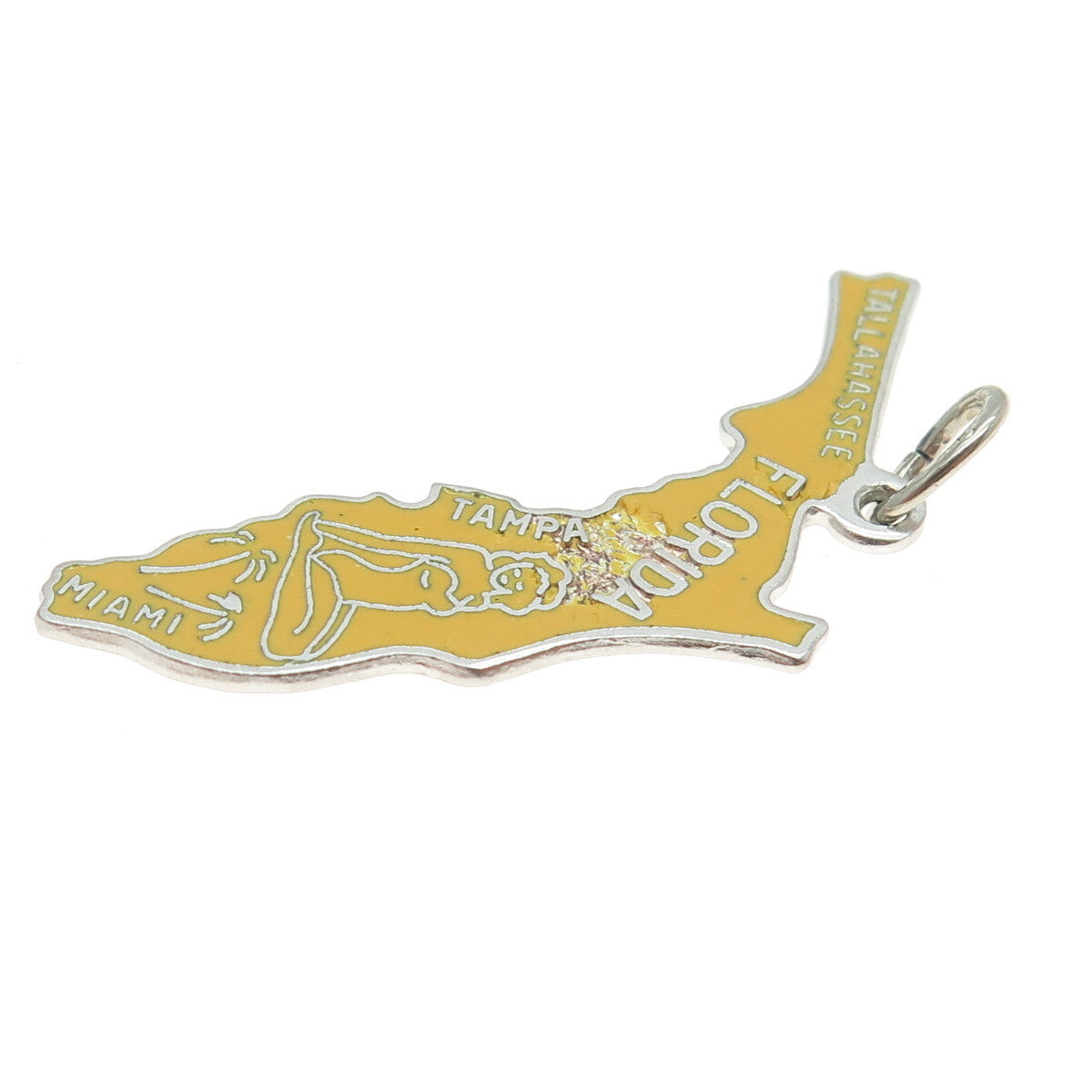 BEAU 925 Sterling Silver Vintage Enamel "Florida" State Map Pendant
