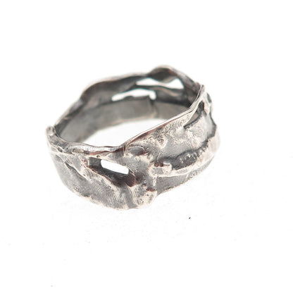925 Sterling Silver Vintage Modernist Oxidized Band Ring Size 7.5