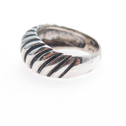925 Sterling Silver Vintage Mexico Modernist Ribbed Oxidized Ring Size 8.5