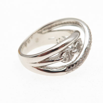 925 Sterling Silver Round-Cut C Z Multi-Chain Crisscross Ring Size 9.25