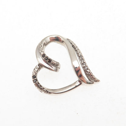 925 Sterling Silver Real Black & White Diamond Heart Mini Slide Charm Pendant