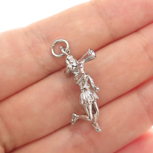 925 Sterling Silver Vintage Cheerleader 3D Charm Pendant
