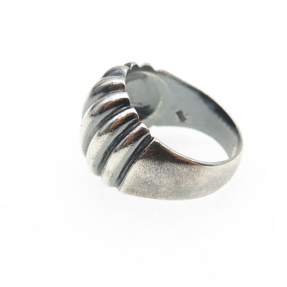 925 Sterling Silver Vintage Modernist Ribbed Oxidized Ring Size 9