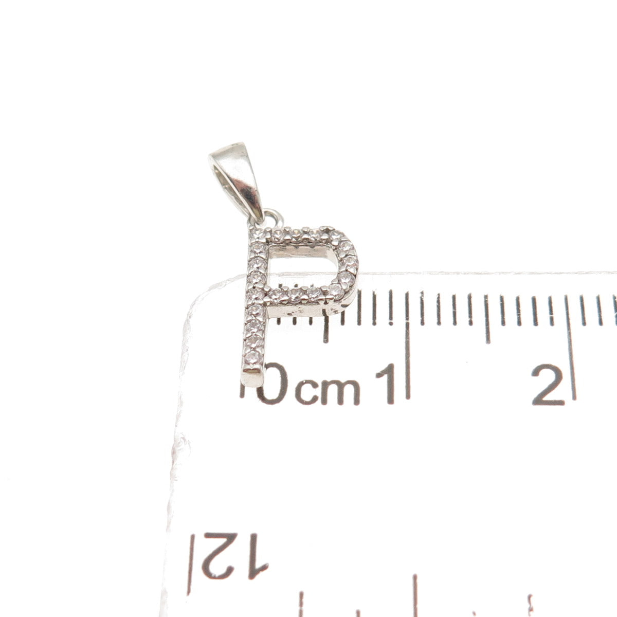 925 Sterling Silver Round-Cut C Z Letter P Initial Mini Charm Pendant