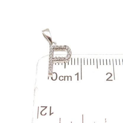 925 Sterling Silver Round-Cut C Z Letter P Initial Mini Charm Pendant