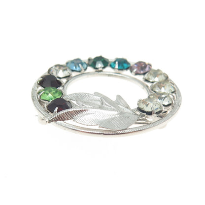 CURTIS CURTMAN Sterling Silver Antique Multi-Color Rhinestone Floral Pin Brooch