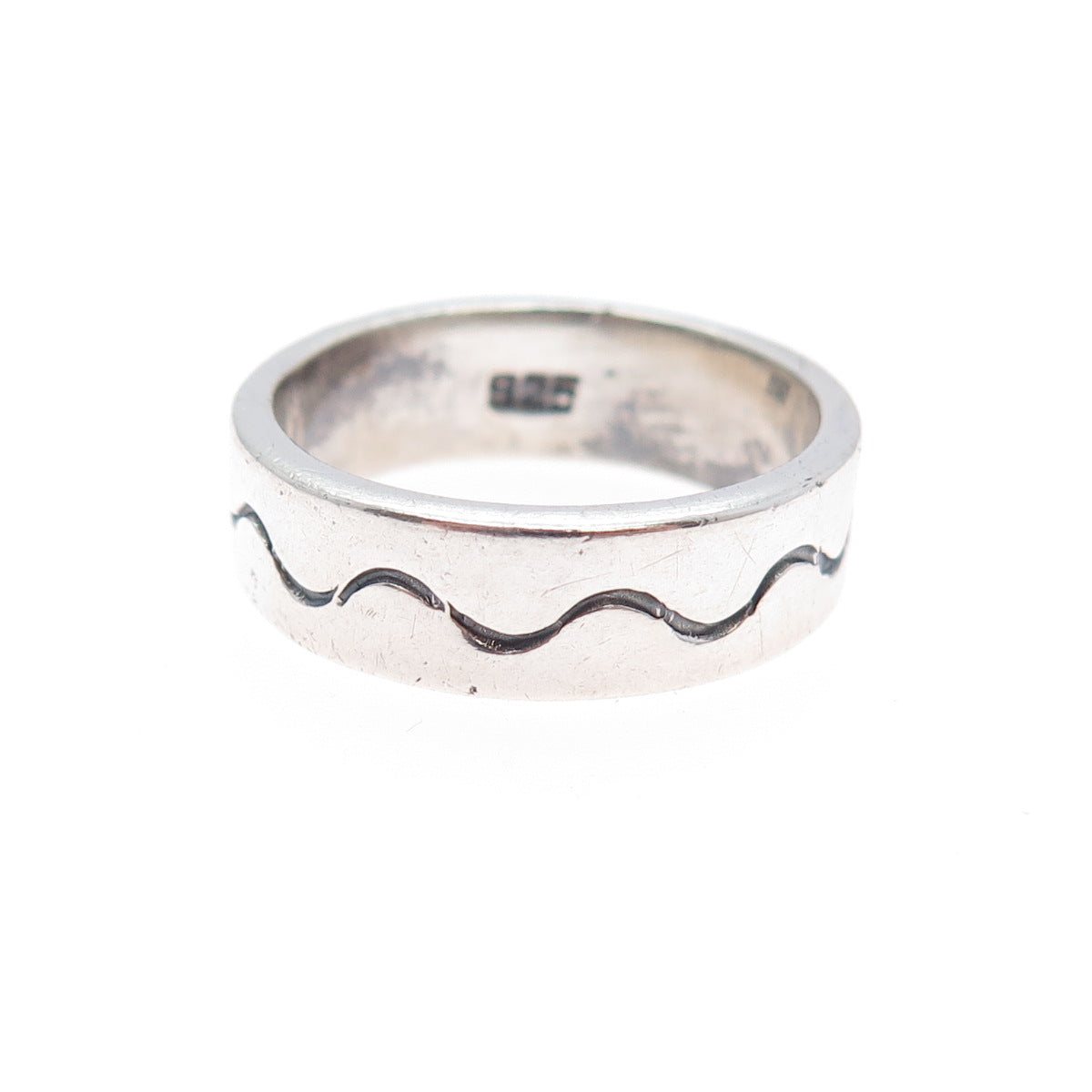 925 Sterling Silver Vintage Modernist Wave Band Ring Size 8.25
