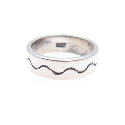 925 Sterling Silver Vintage Modernist Wave Band Ring Size 8.25