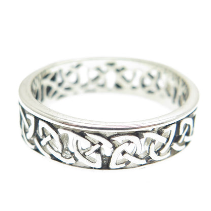 925 Sterling Silver Vintage Celtic Knot Oxidized Band Ring Size 9.25