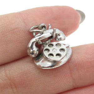 925 Sterling Silver Antique Art Deco "I Love You" Rotary Telephone Pendant