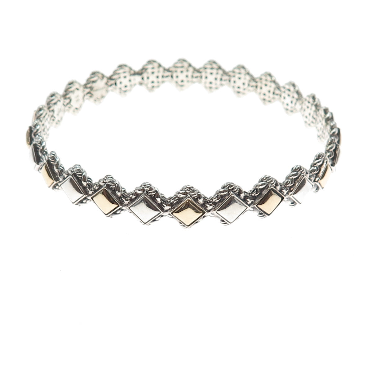 JAI by John Hardy 14K Gold 925 Sterling Silver Bangle Bracelet 8"