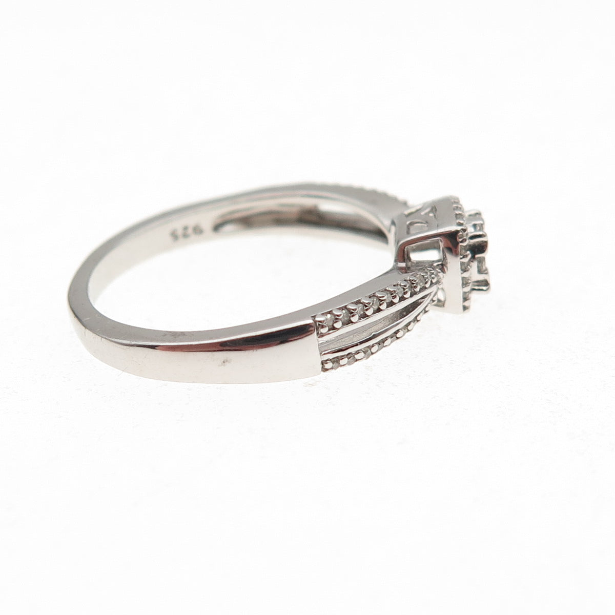 Sun 925 Sterling Silver Real Round-Cut Diamond Engagement Ring Size 7