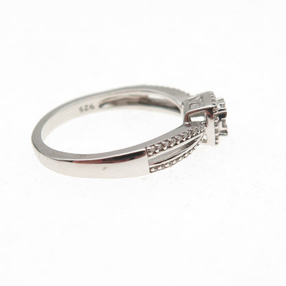 Sun 925 Sterling Silver Real Round-Cut Diamond Engagement Ring Size 7