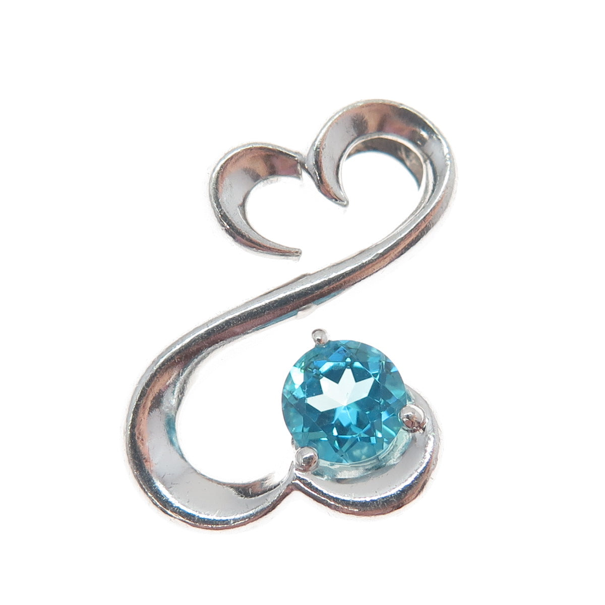 ALWAND VAHAN 925 Sterling Silver Real Blue Apatite Open Heart Slide Pendant