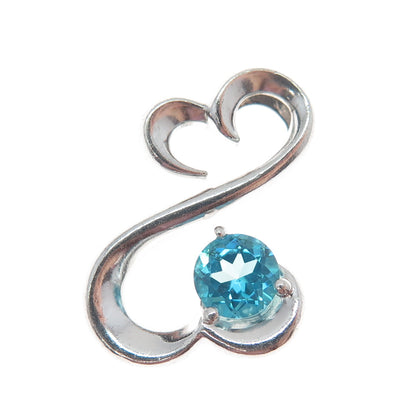 ALWAND VAHAN 925 Sterling Silver Real Blue Apatite Open Heart Slide Pendant