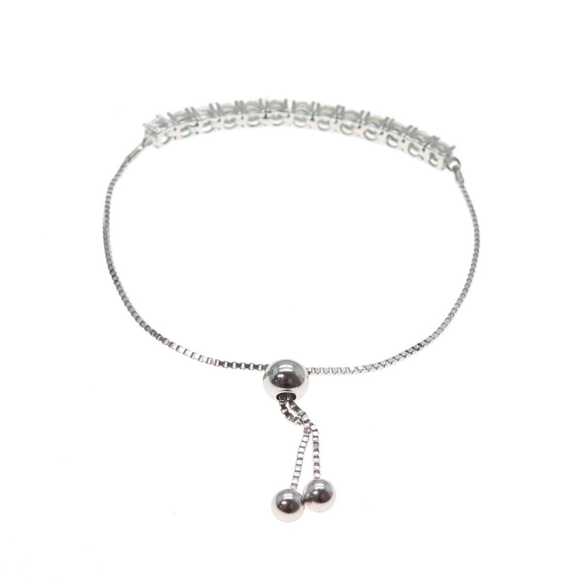 925 Sterling Silver Round-Cut C Z Tennis Link Adjustable Bolo Bracelet 6-8.25"