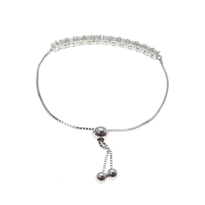 925 Sterling Silver Round-Cut C Z Tennis Link Adjustable Bolo Bracelet 6-8.25"