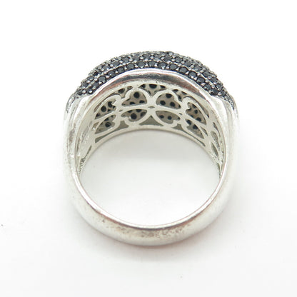 MILOR 950 Silver Italy Real Round-Cut Black Spinel Heart Dome Ring Size 8.25