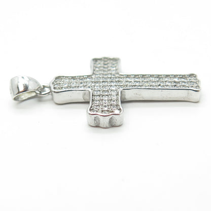 925 Sterling Silver White C Z Cluster Cross Pendant