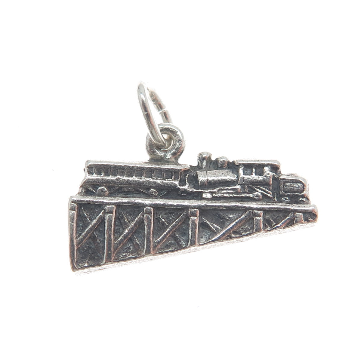 925 Sterling Silver Vintage Steam Train Travel Track Minimalist Charm Pendant
