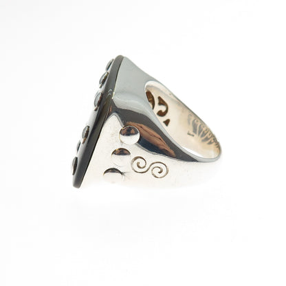 925 Sterling Silver Vintage Real Abalone Shell Modernist Ring Size 7.75