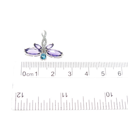 925 Sterling Silver Real Amethyst & Apatite Dragonfly Slide Charm Pendant