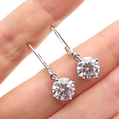 925 Sterling Silver Round-Cut C Z Dangle Earrings