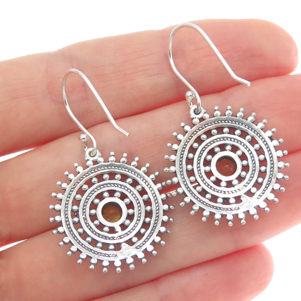 925 Sterling Silver Vintage Real Yellow Topaz Wheel of Fortune Dangle Earrings