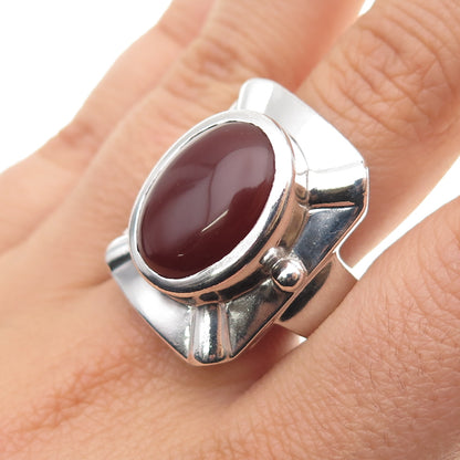 925 Sterling Silver Vintage Real Carnelian Modernist Ring Size 10