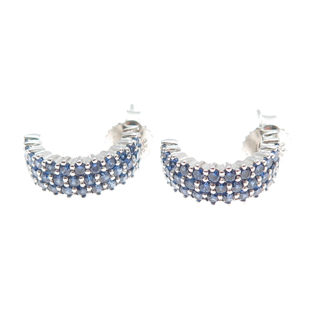DSMK 925 Sterling Silver Round-Cut Blue C Z Half Hoop Earrings