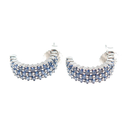 DSMK 925 Sterling Silver Round-Cut Blue C Z Half Hoop Earrings