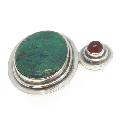 925 Sterling Silver Vintage Real Azurite & Carnelian Modernist Pendant