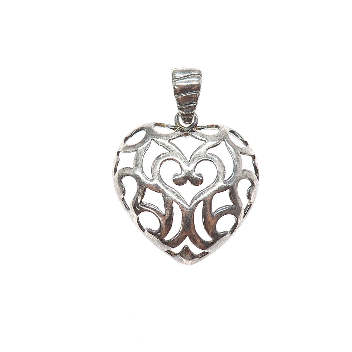 MILOR 925 Sterling Silver Vintage Italy Ornate Heart Oxidized Charm Pendant